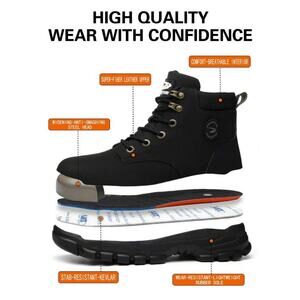 Men’s Steel Toe Work Boots Waterproof Lightweight Anti-Puncture High-Top